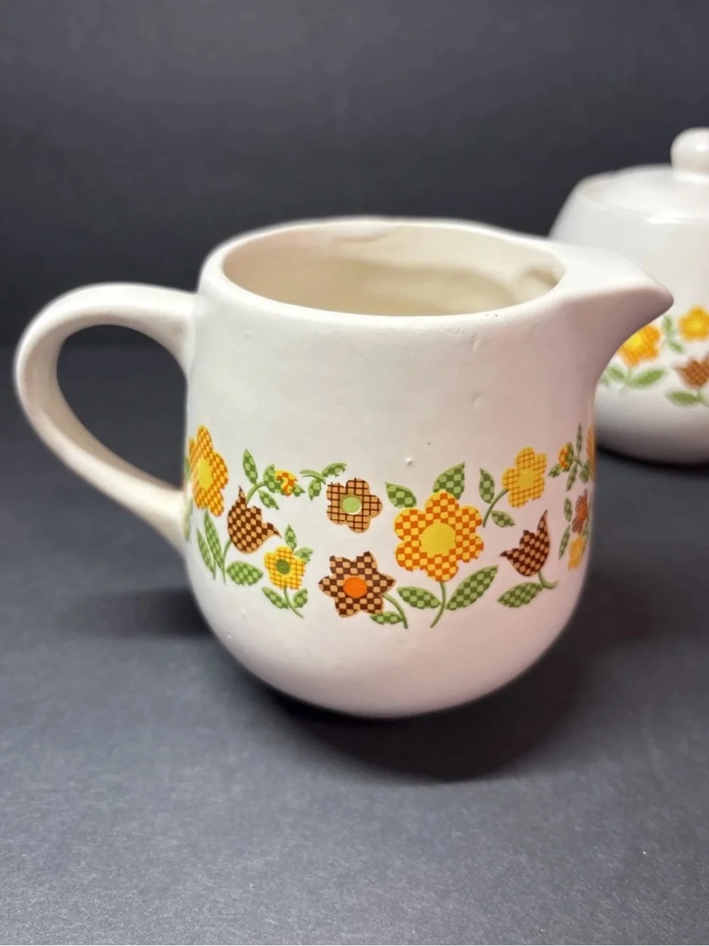 McCoy Ceramic Floral Patchwork Creamer & Sugar Set Vintage 1970s Cottage Core